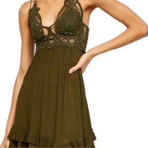 Free People Olive Adella Lace-Trim Mini Dress XS
